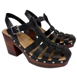 Korks by Korkease Whitney Platform Wooden Heel Sandal Black Studded Size 8